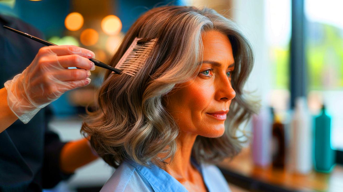 Cheveux poivre et sel : idéale pour éviter les colorations à répétition, la technique First Blending de L’Oréal floute les premiers cheveux blancs sans effet racine selon un coiffeur